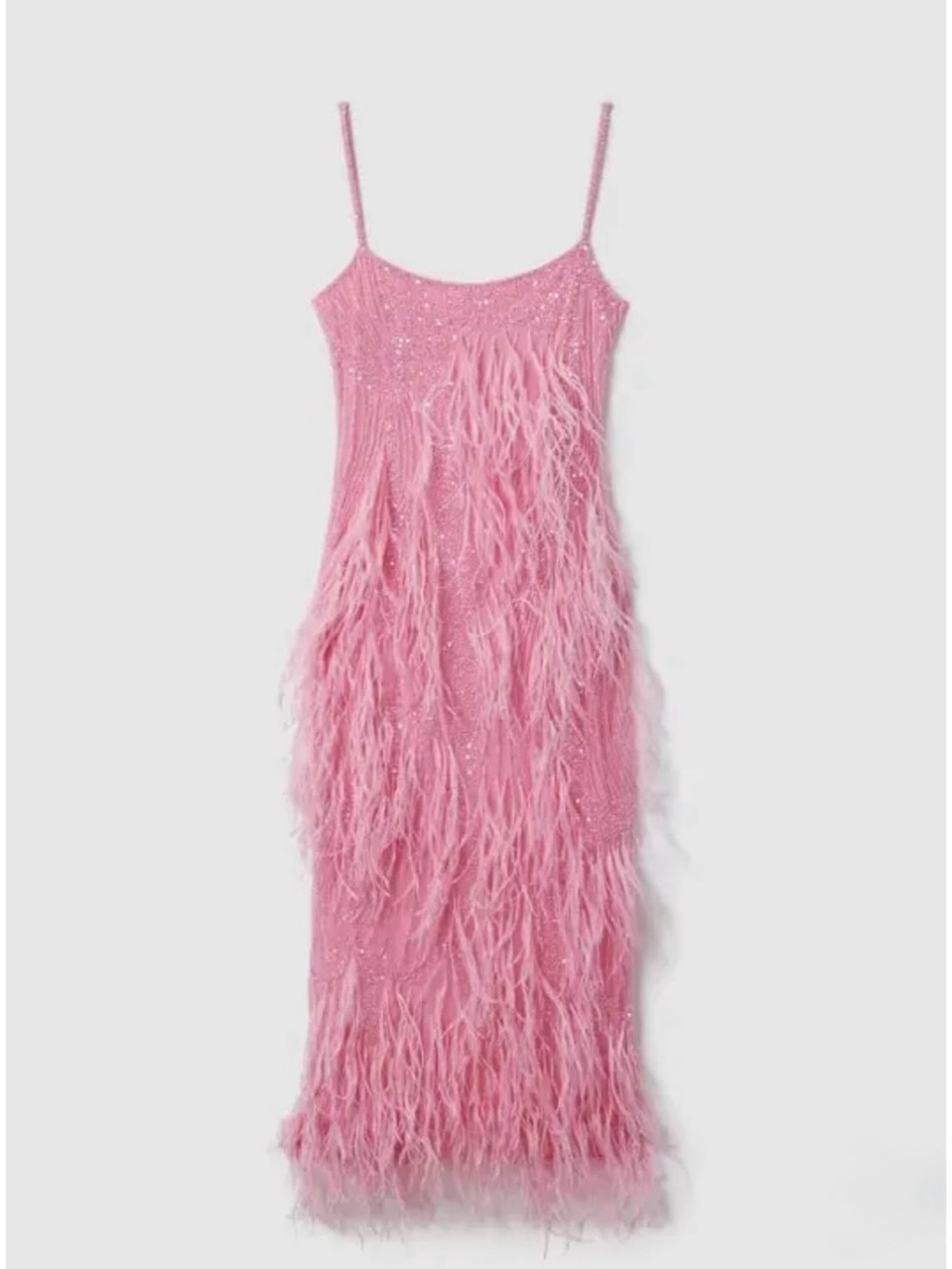 Rachel Gilbert Pink Satin Slip Dress with Feather Trim